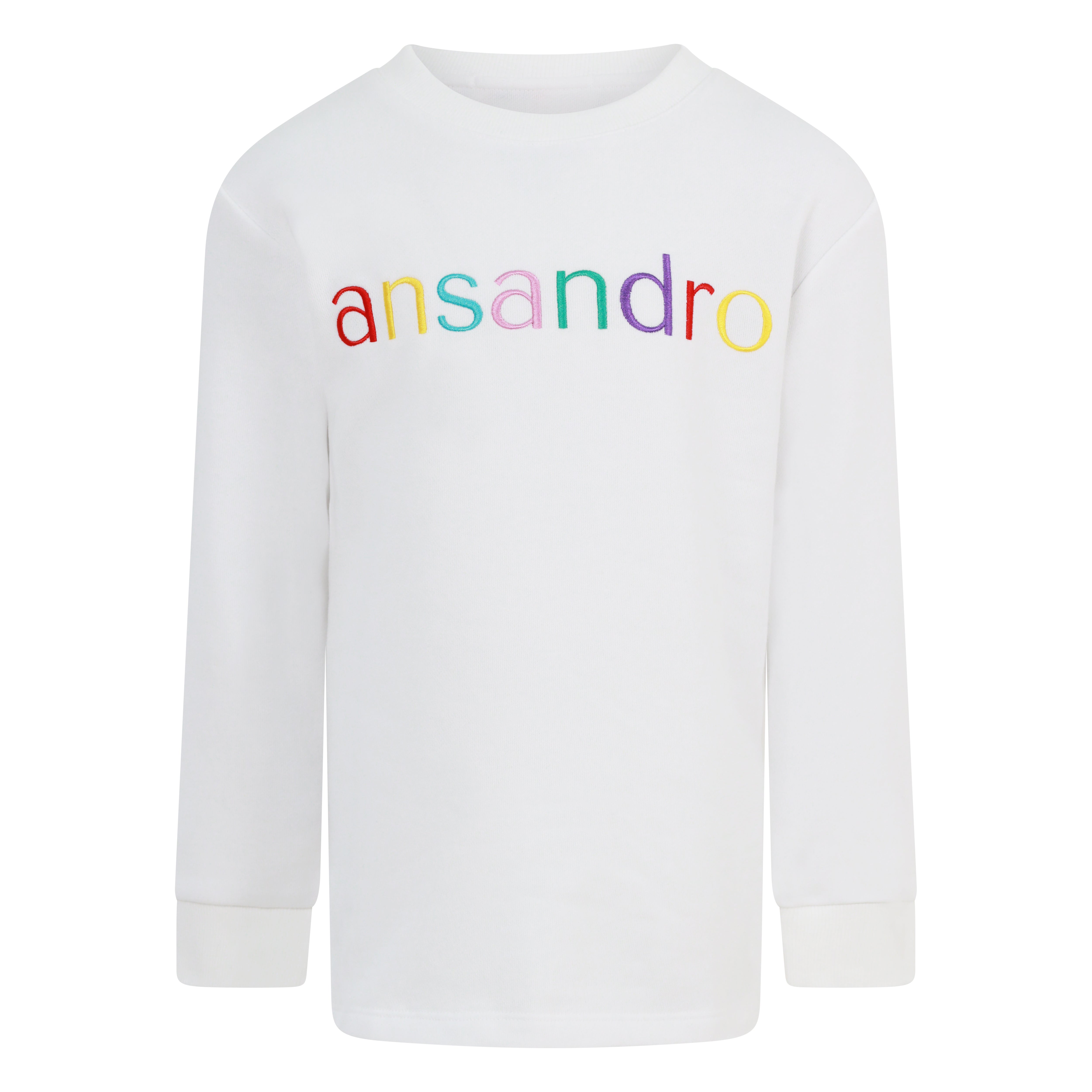 White lightweight sweatshirt for kids - 100% cotton with colourful embroidered branding