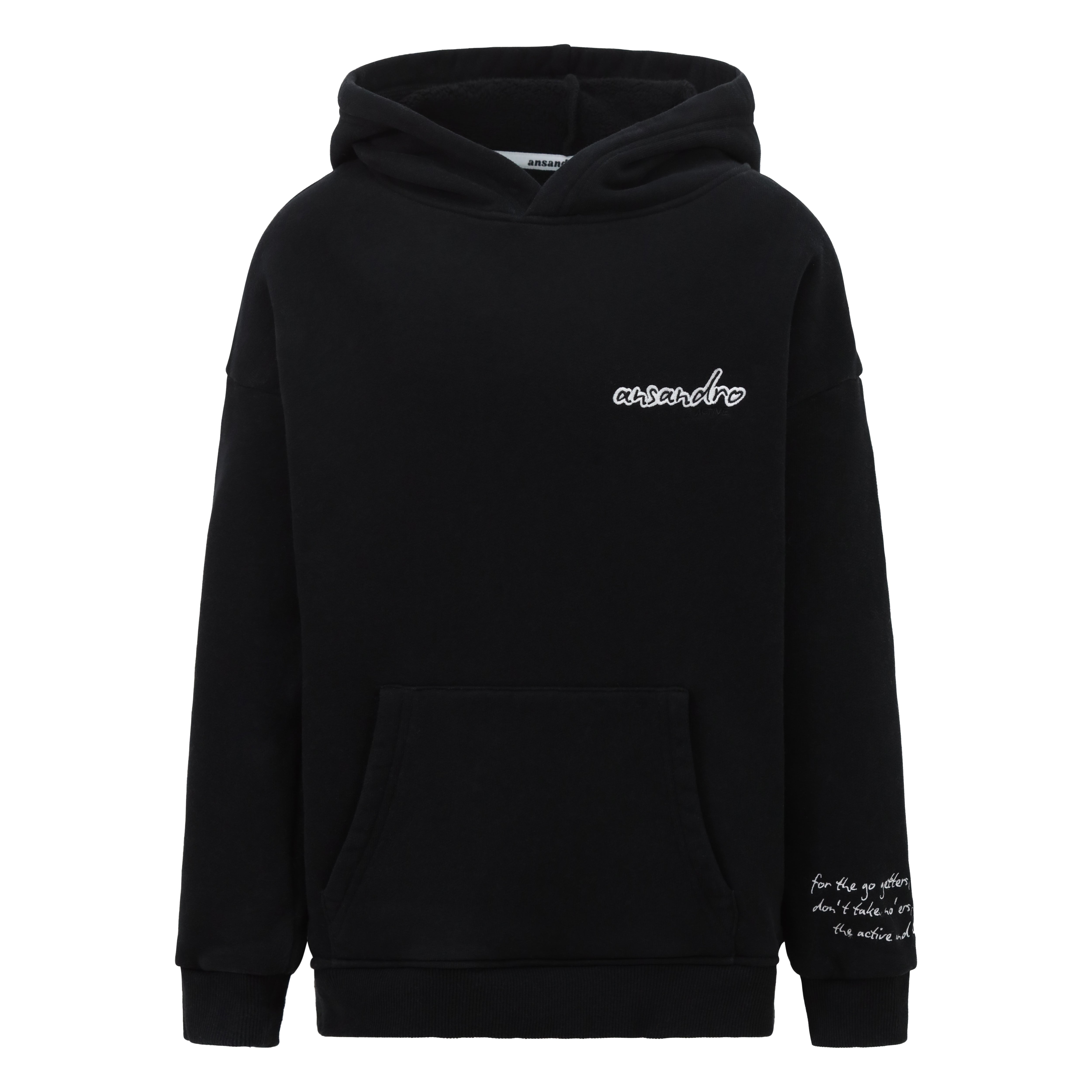 100% cotton black hoodie for kids - embroidered branding and detail - font view - girls activewear