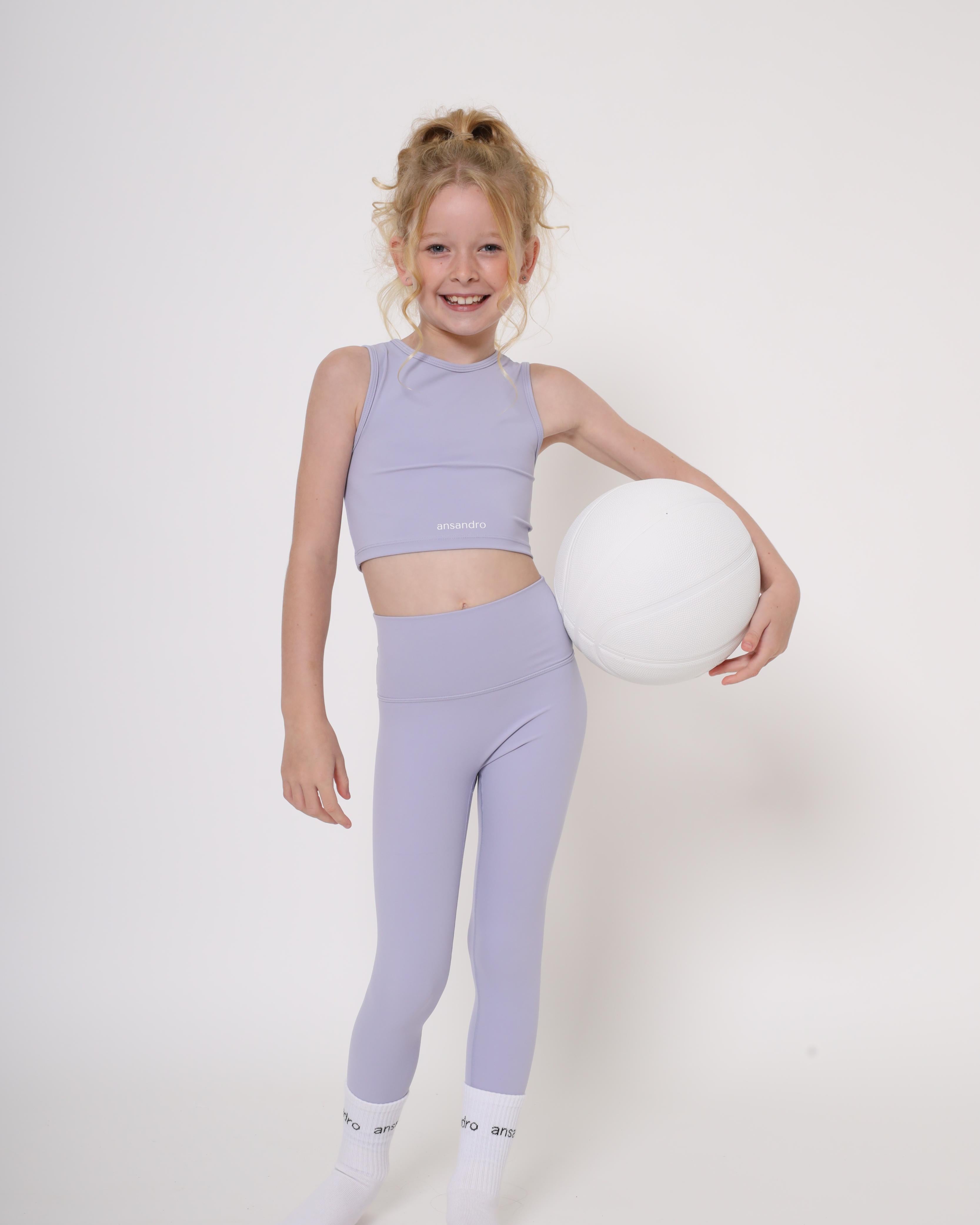 Cropped coral tank top for girls - premium activewear for movement - athleisure for girls - lilac high-waisted leggings and tank