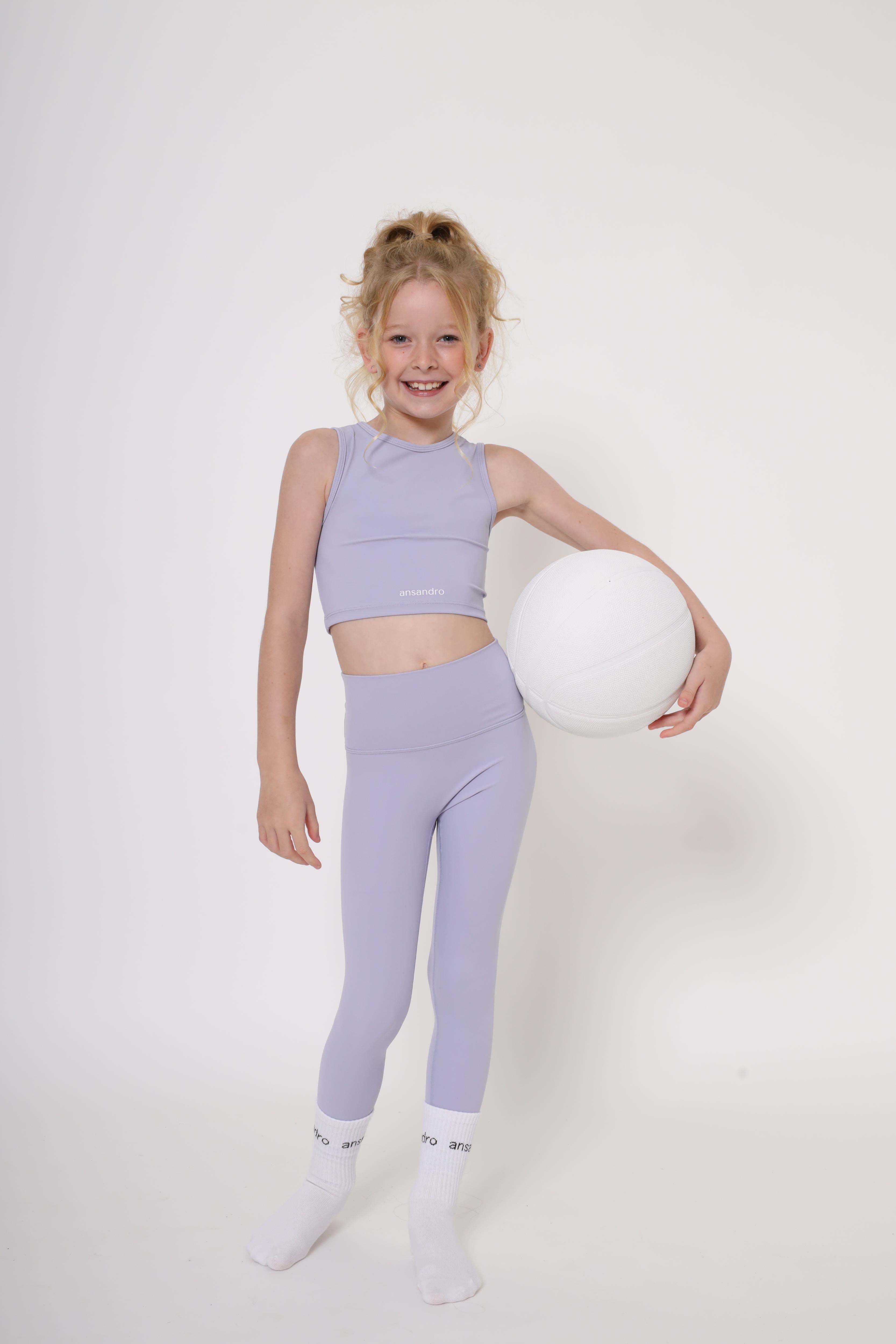 Cropped coral tank top for girls - premium activewear for movement - athleisure for girls - lilac high-waisted leggings and tank