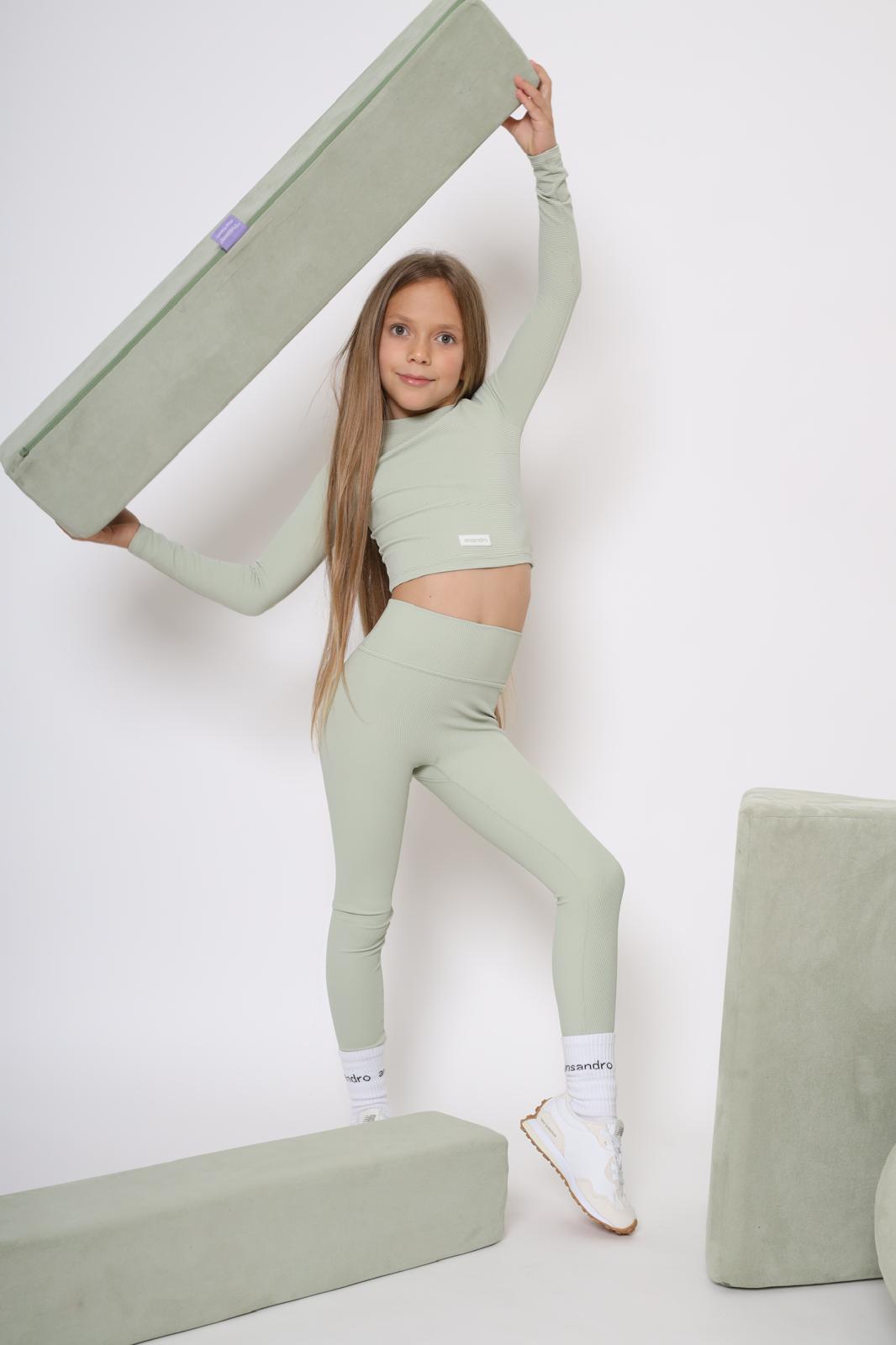 Premium kids' ribbed fabric set - perfect for sports, dance, and play. Activewear for girls. Branded socks.