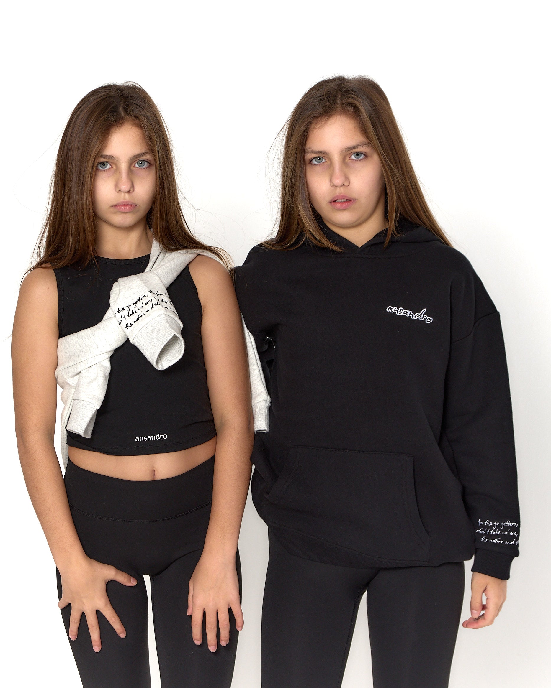 Ansandro girls' cropped tank in black - premium kids' activewear with matching high-waisted leggings