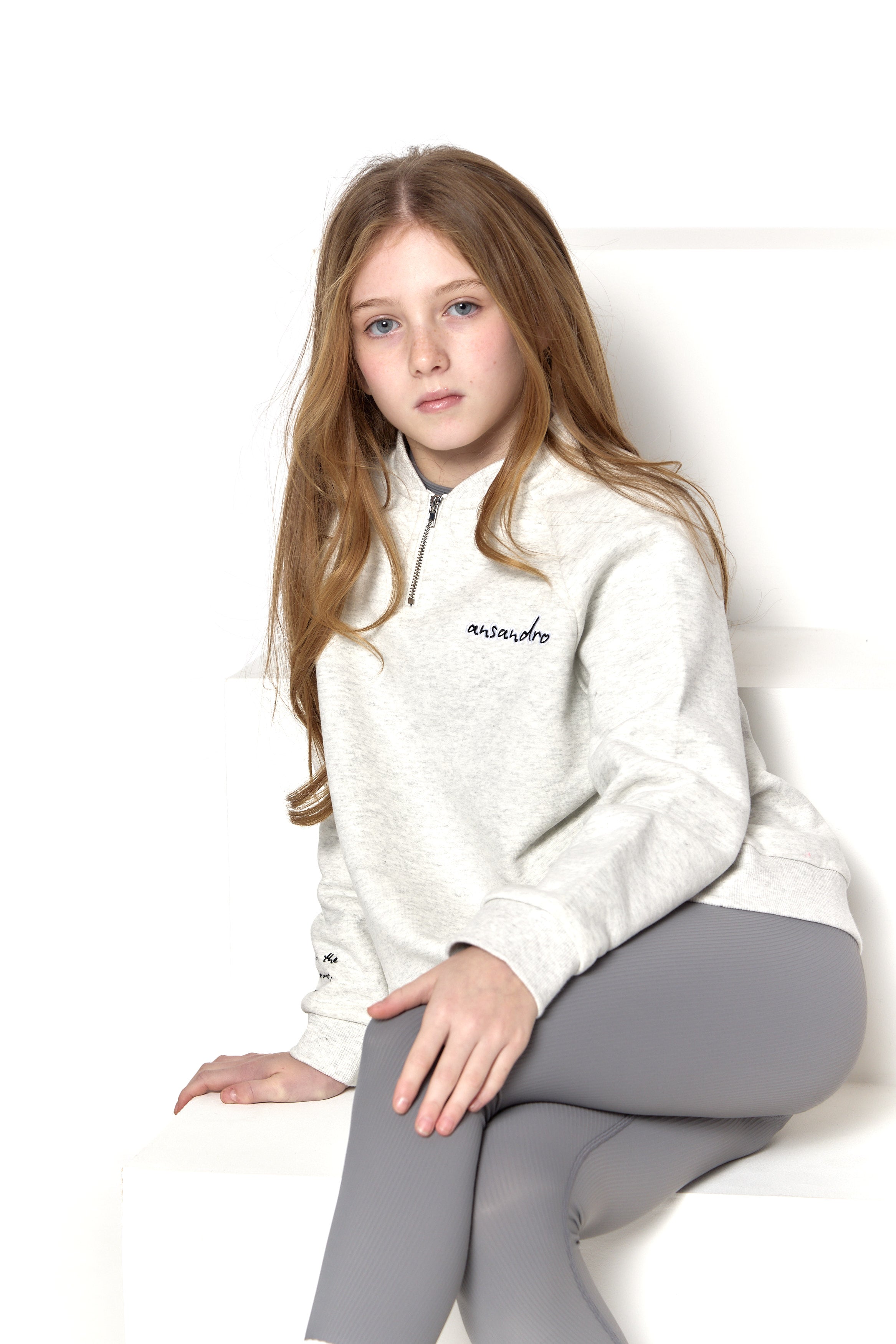 100% cotton marl grey zip sweatshirt for kids / girls - premium activewear layer
