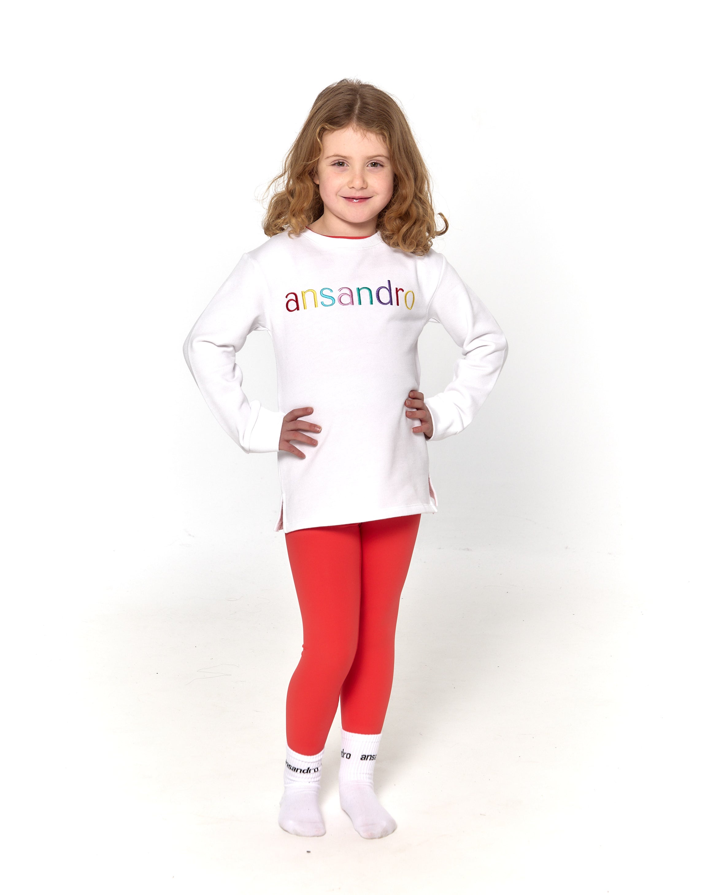 100% cotton lightweight sweatshirt with embroidery - stylish kids' activewear paired with red high-waisted girls leggings