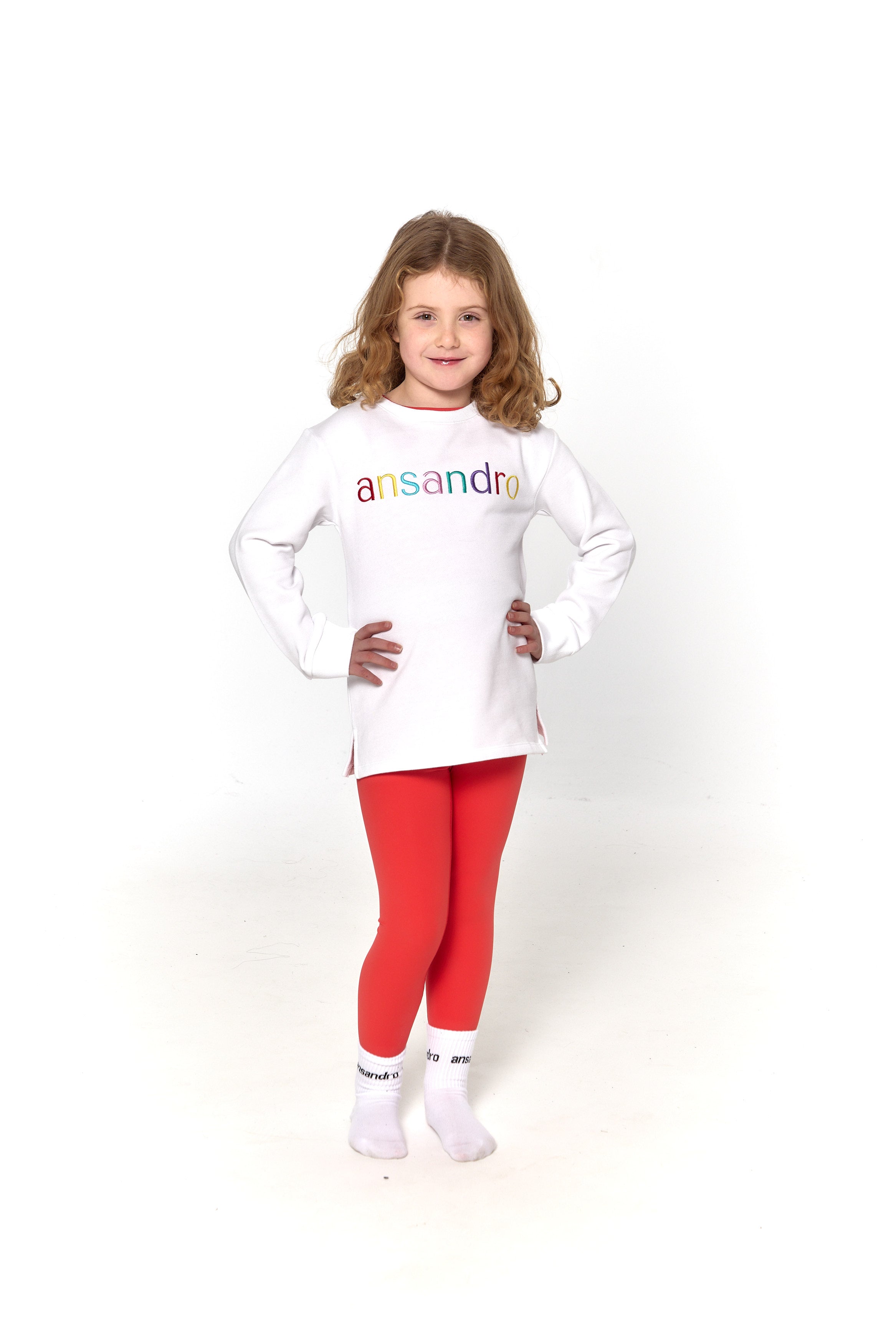 100% cotton lightweight sweatshirt with embroidery - stylish kids' activewear paired with red high-waisted girls leggings