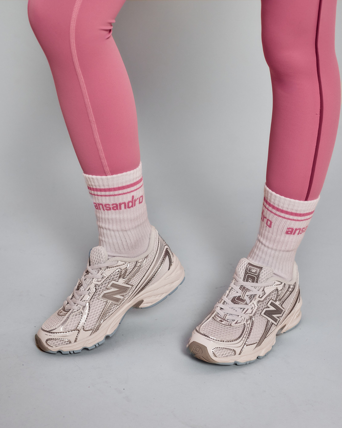 White Half-Crew Sock / Dusty Rose Banding