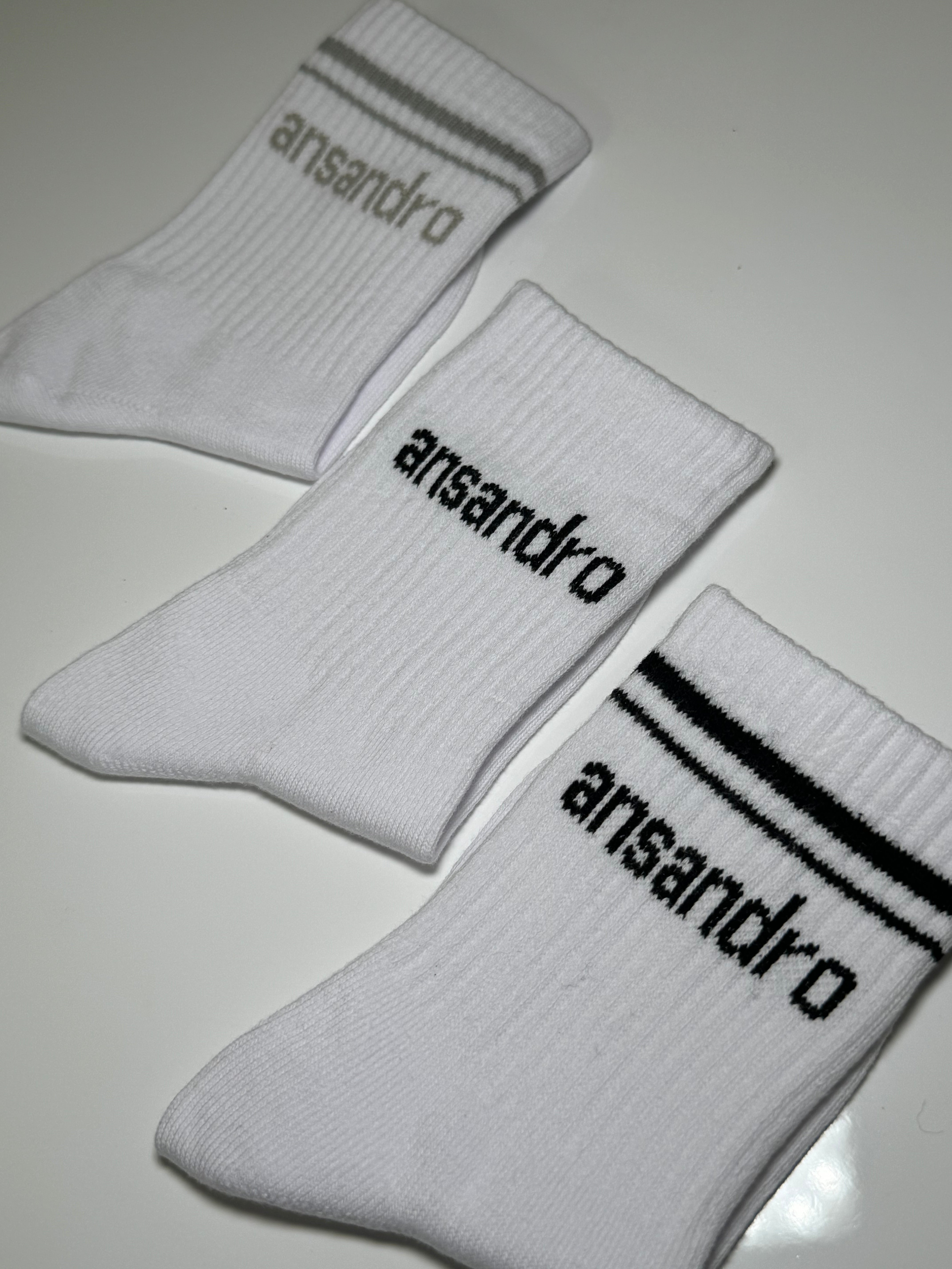 100% cotton branded socks with black text / grey text and black text black banding