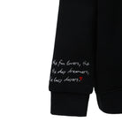 100% cotton black hoodie for kids - embroidered branding and detail - font view - girls activewear - sleeve details