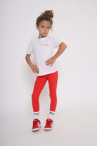Girls' high-waisted leggings in vibrant colours (red) - perfect for sports and casual wear - full set with 100% cotton tshirt