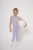 Cropped coral tank top for girls - premium activewear for movement - athleisure for girls - lilac high-waisted leggings and tank