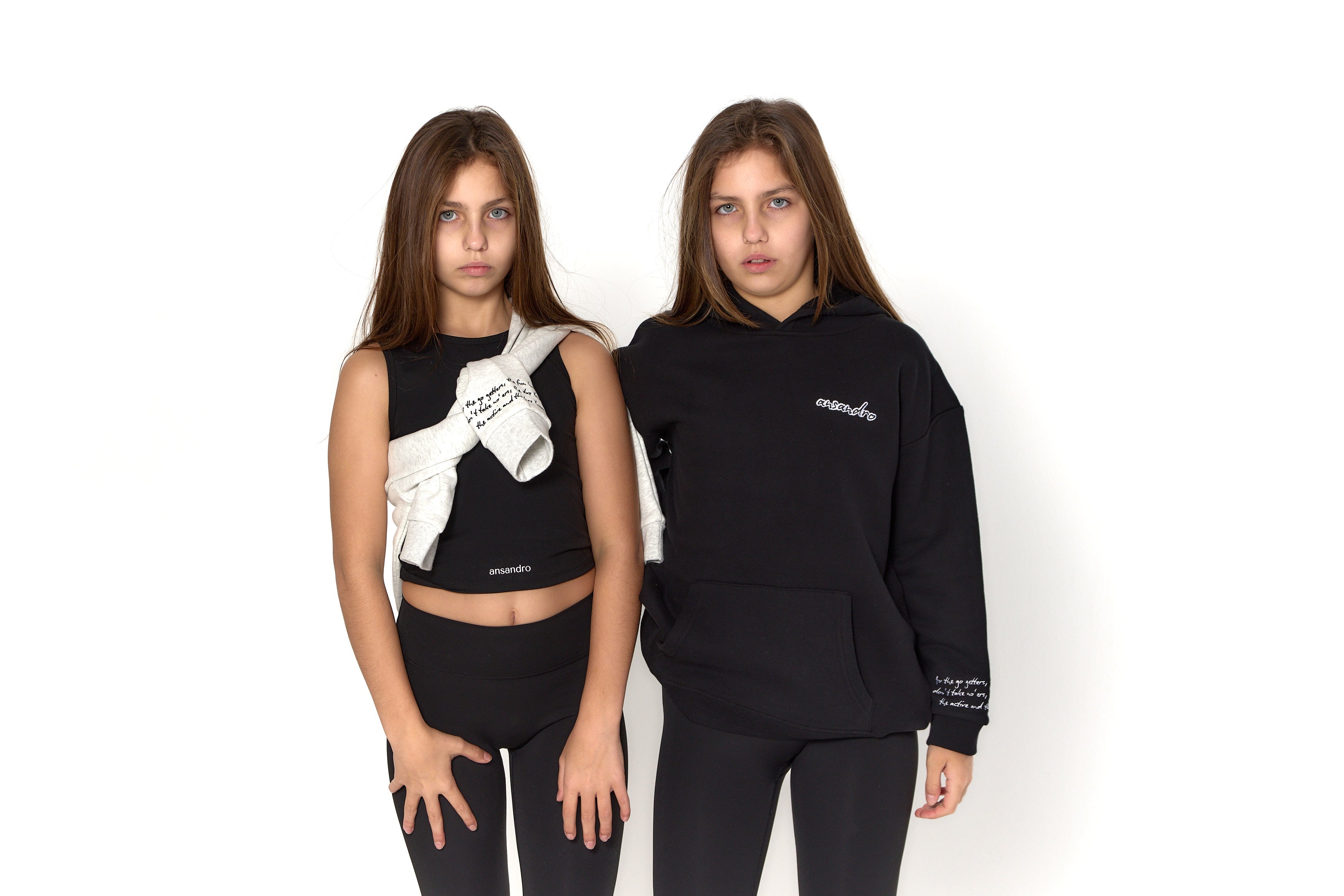 Ansandro girls' cropped tank in black - premium kids' activewear with matching high-waisted leggings