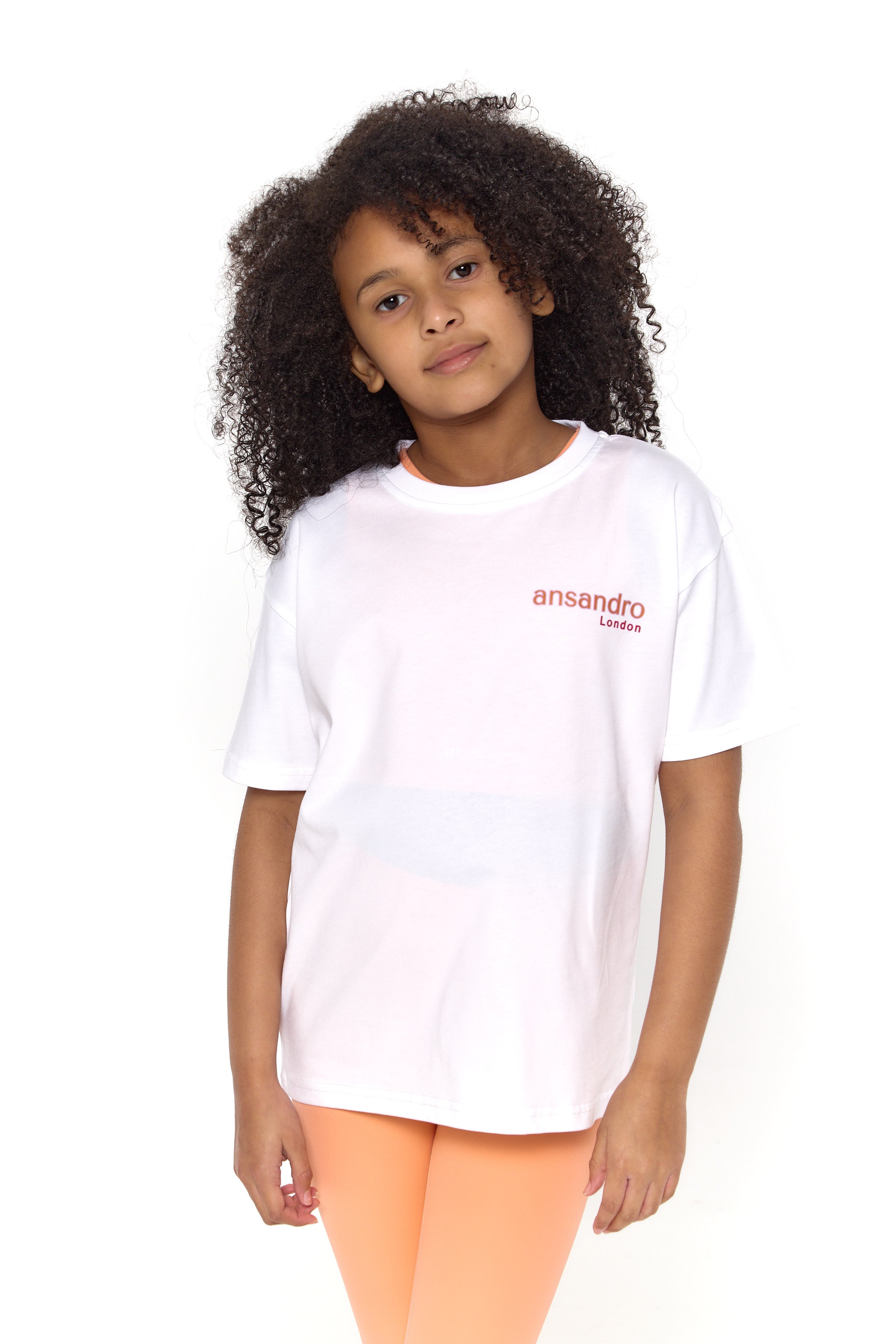 High-waisted leggings for active kids girls aged 5-14 - comfortable and versatile - orange with 100% cotton branded tshirt