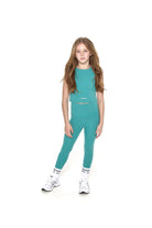 Girls' high-waisted leggings in vibrant colours (teal) - perfect for sports and casual wear - full set with branded socks